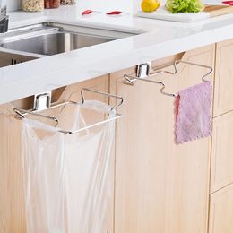 new New Kitchen Organiser Trash Rack Cabinet Door Garbage Bags Holder Stainless Steel Closet Garbage Storage Holder Bathroom Shelffor