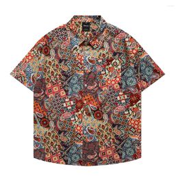 Men's Casual Shirts Men Retro Hawaiian Beach Harajuku Paisley Bandanna Print Shirt Streetwear Hip Hop Summer Unisex Aloha Button Tops