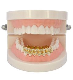 18K Gold Plated Iced Out Brass Crystal Cuba Link Top Teeth Grillz Hip Hop Bling Body Jewelry2990498