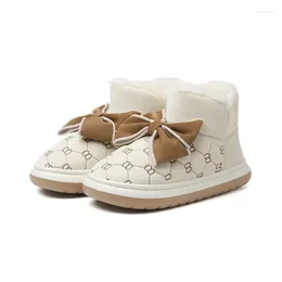 Slippers Suihyung 2024 Winter Women Cotton Shoes Lovely Big Bow PU Leather Indoor Plush Ladies Slip On Soft Warm Home