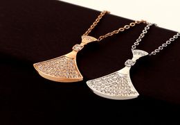 High quality full crystal fan design 18k rose gold necklace length 45cm clavicle chain skirt wedding jewelry7117741