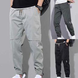 Men's Pants Mens long pants with solid color elastic waist and Trousers brushed ankle strap suitable for daily wearL2404