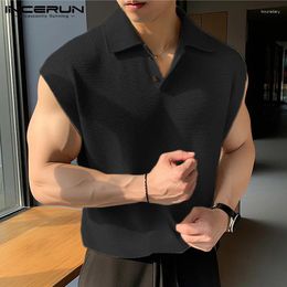 Men's Tank Tops Casual Simple Style INCERUN Mens Knitted Solid Lapel Vests Streetwear Well Fitting Male Sleeveless S-5XL 2024