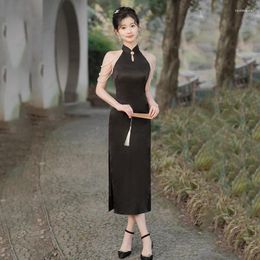 Ethnic Clothing 2024 Summer Chinese Style Qipao Women Sexy Elegant Halter Sleeveless Dress Fashion Slim Fit Hip Wrap