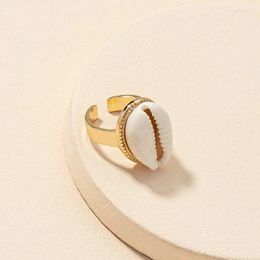 Cluster Rings Aesthetic Jewelry Accessories Wholesale Boho Gold Plated Natural Sea Stone Seashell Puka Conch Cowrie Shell Ring For Women