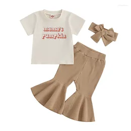 Clothing Sets Pudcoco Infant Baby Girl Halloween Outfits Letter Print Short Sleeve T-Shirts Flare Pants Headband 3Pcs Clothes Set 0-3T