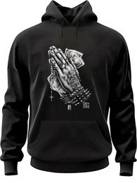 Sweatshirts Mens Hoodies Sweatshirts Praying Hands with Money Print Hoodie Cool Hoodies for Men Mens Casual Graphic Design Pullover Hooded Sweatshirt with 240425