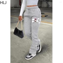 Women's Pants HLJ Fall Winter Casual Pattern Printing Jogger Women Drawstring High Waisted Trousers Female Solid Pleated Bottoms