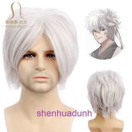 Silver Soul Cosplay Sakata Time Wig Halloween Short Mens Gray Synthetic