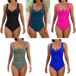 Swimwear One Piece Swimwear Solid Colour Belly Covering Cross Sexy Open Back Large Size Swimming