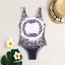 INS Little Girls Letter Printed one-piece Swimsuit Designer Toddlers floral Bikini swim Summer Beach Sport Bathing Suits Fashion children SPA swimming S1349