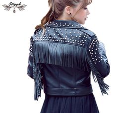 2019 Autumn Leather Jacket Women Fringed Rivet Punk style Suede Leather Jacket Locomotive Short Coat motorcycle Outerwear LJ6056184053