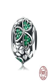 Pando Bracelet Style Charms Genuine 925 Sterling Silver Shamrock Flower Green Crystal Beads Charm Round Necklace Jewelry Making4791245