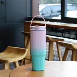 Water Bottles Travel Mug With Handle Insulated Stainless Steel Tumbler Straw Lid Leakproof For Home Office Adults