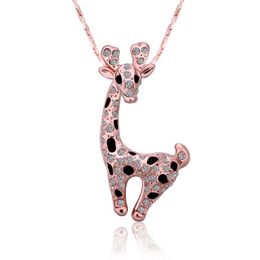Rose Gold white crystal Jewellery Necklace for women DGN522 giraffe 18K gold gem Pendant Necklaces with chains250d