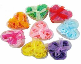 100sets 3pcsset Bath Bathing Body Rose Flower Heart Shape HeartShaped Scented Soap Rose Petal With Box Ribbon Colors6990651