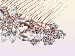 Gorgeous Art Deco Rose Gold Crystal Rhinestones Floral Flower Wedding Hair Comb Bridal Headpieces Hair Stick Hair Accessories JCH07353506