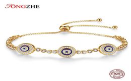 Real 925 Sterling Silver for Women Charms Evil Eye Lucky Hamsa Blue CZ Yellow Gold Tennis Bracelets Mens Jewelry6156876