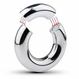 Nxy Cockrings Metal Magnet Cock Ring Clamp Male Chastity Device Stainless Steel Cockring Dick Scrotum Bondage Stretcher Adult Sex Toys for Men 240427