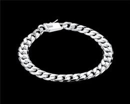 ship 8MM square buckle side brace 925 silver bracelet JSPB227Beast gift men and women sterling silver plated Chain link bra9337251