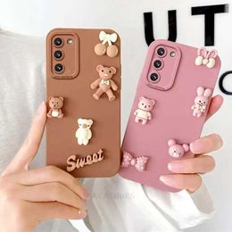 Cell Phone Cases Keychains Lanyards S 21 22 24 20 Cute 3D bear silicone shell suitable for Samsung Galaxy S21 S20 S23 Fe S24 S22 Ultra Plus cartoon back cover S J240518