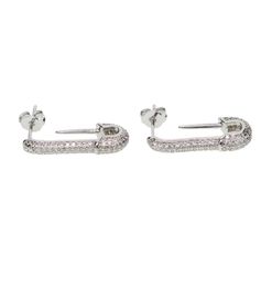 Whole clear cubic zirconia high quality fashion jewelry safety pin stud european women trendy gorgeous earrings7086952