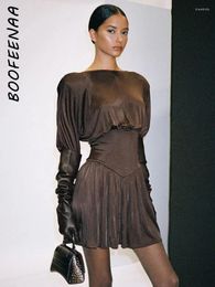 Casual Dresses BOOFEENAA Backless Lantern Sleeve Short For Women Clothes Fashion Trends 2024 Fall Elegant Sexy Black Dress C92-DZ52