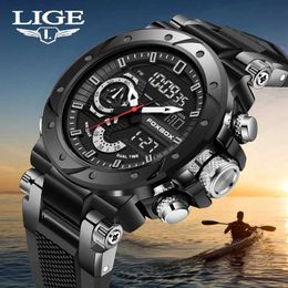 Wristwatches LIGE 2024 New Mens Top Luxury Silicone Quartz 50M Waterproof Sports Wrist Watch Q240426