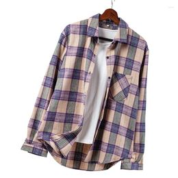 Women's Blouses 2024 Spring Plaid Shirts Women Top And Long Sleeve Oversized Lady Casual Blusas Pocket Loose Female Checked Shirt Purple