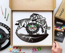 MCDFL Jurassic Dinosaur Records Wall Clocks Led Clock Geek Watch Modern Living Room Decoration Accessories Farmhouse Decor H12308410173