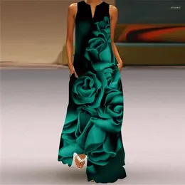 Casual Dresses Women Mysterious Rose 3D Printed V-neck High-end Sleeveless Dress