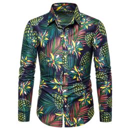 2019 New Men's Hawaii 3D Impressão digital camisa casual de mangas compridas para homens