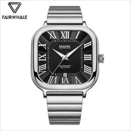 Wristwatches Classic Retro Plaza Automatic Mens Top Brand Mark Fairwhale Fashion Stainless Steel Mechanical Business Watch New Q240426