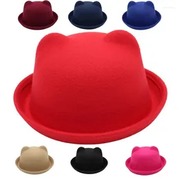 Berets Bear Bowler Hat For Kids Boys Girls Women Round Cap Flanging Performance Cute Autumn Winter Family Parent-child Hats