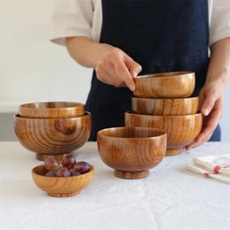 Bowls 9/10/12/14/15/16cm Dessert Fruit Salad Mixing Rice Ramen Bowl Handmade Wooden Tableware Container