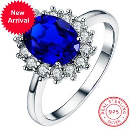 Luxury Female Natural Blue Sapphire Stone Ring Real Solid 925 Sterling Silver Wedding Rings For Women Big Oval Engagement3277429