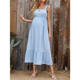 Maternity Dresses Breakfeeding Pregnant Womens Dress Frilly Sun Skirt Elegant Bow Q240427