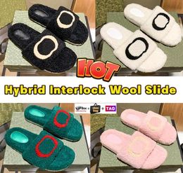 Interlock Slippers Wool Slide Flat y ry Sandals Woman warm Slides Flat Sandal With box shoes bag winter indoor 2116400