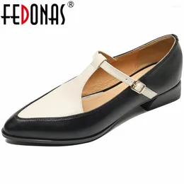 Casual Shoes FEDONAS Fashion Mixed Colors Women Pumps Thick Heels Pointed Toe Genuine Leather Mature Office Lady Basic Woman 2024