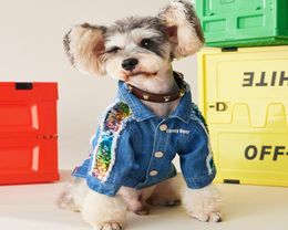 Denim Pets Jacket Shirt Clothes Sequins Design Dog Coat Sweatshirt Apparel Schnauzer Corgi Teddy Puppy Costume6009946