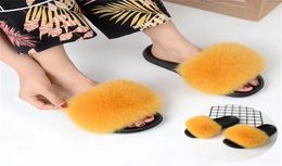 Hot Sale-Bravalucia Fahion Real Fox Hair Autumn/Winter Slippers Women Fur Home Slippers y Sliders Plush Furry Home Shoes Women modis3893953