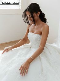 Luxury Strapless 3D Appliques Lace A-Line Wedding Dresses Sleeveless Beading Sequined Bridal Gowns Robe De Mariee