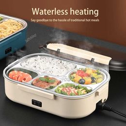Bento Boxes Electric heated lunch box stainless steel food insulation bento lunch box camping home car keeping warm lunch box 1.2L 12V/220V Q240427