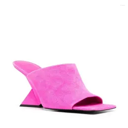 Slippers Summer Ladies High Heels Wedge Square Head Design Sandals Reductive Mule Sandalias Open Toe Stiletto Zapatos Para Damas