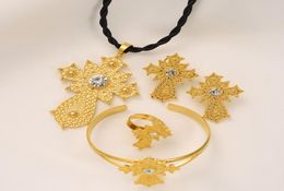 Ethiopian Traditiona Jewellery set Necklace Pendant Earrings Ring Ethiopia Gold Zircon Eritrea sets Women's Habesha Wedding7904938