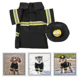 Dog Apparel Santa Claus Outfit Firefighter Costume Cat Cosplay Fireman Puppy Jacket Coat With Firefighting Hat Size S Black