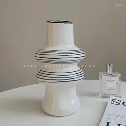 Vases Horizontal Stripe Art Style Ceramic Vase Ornament Living Room Dining Table Flower Vessel