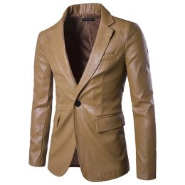 Jackets Men's Fashion Cool Suit Jacket Khaki Black Red White 4 Colour PU Leather Blazer Size SXXL