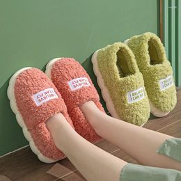 Slippers Winter Korean Women's Cotton 2024 Simple Plush Bag Heel Couple Thick Sole Home Warm Shoes