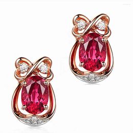 Stud Earrings Fashion Red Crystal Ruby Gemstones Diamonds For Women 18k Rose Gold Colour Jewellery Bijoux Brincos Romantic Gifts